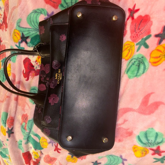 Black coach purse with pink and purple flowers - Picture 5 of 5